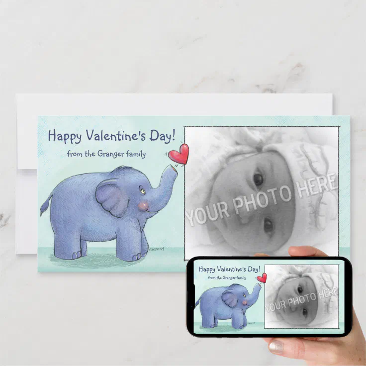 Personalized Elephant Valentine's Day Photo Cards | Zazzle
