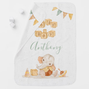 Personalized Elephant Watercolor Simple Baby Boy  Blanket
