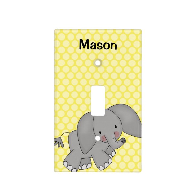 Personalized Elephant Yellow Polka Dot Kids Light Switch Cover (Front)