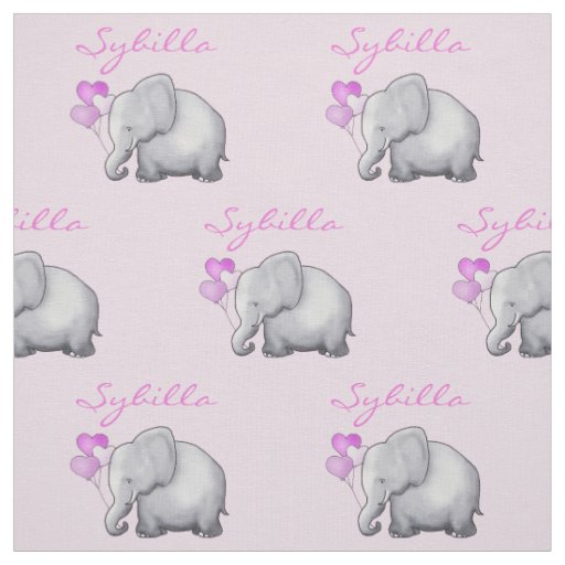 Personalized Elephants Pink Baby Girl Nursery Fabric