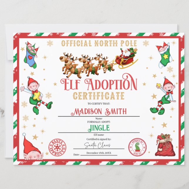 Personalized Elf Adoption Certificate (Front)