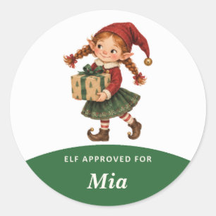 Personalized Elf Approved Christmas Classic Round Sticker