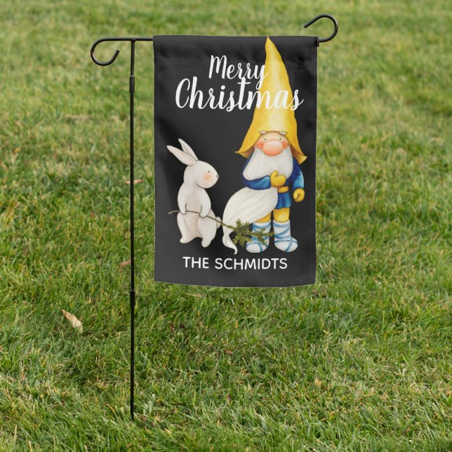 Personalized | Elf & Bunny | Merry Christmas Garden Flag (In SItu)