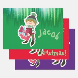Personalized Elf Christmas Wrapping Paper Sheets