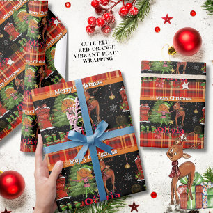 Personalized Elf Girl Name Christmas   Red Plaid Wrapping Paper