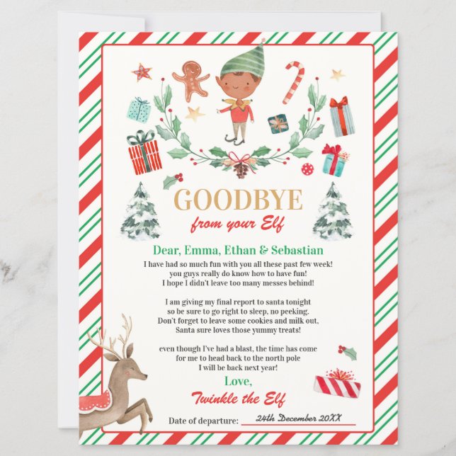 Personalized Elf Goodbye Letter Elf Holiday Card (Front)