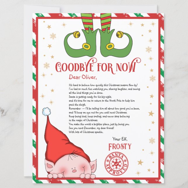 Personalized Elf Goodbye Letter for Kids (Front)