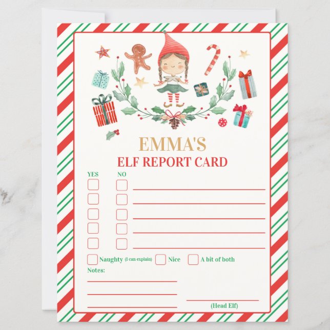 Personalized Elf Report Card Elf Holiday Card (Front)