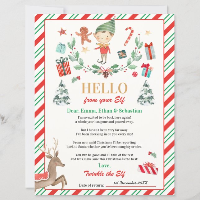 Personalized Elf Return Letter Elf Holiday Card (Front)