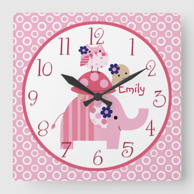 Personalized Ellie/Ella Elephant Stacked Clock (Front)