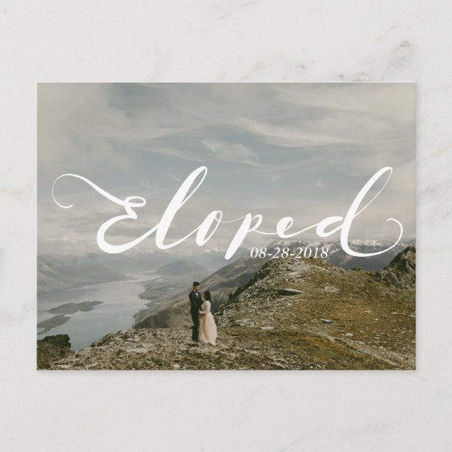 Personalized Elopement White Announcement Postcard (Front)