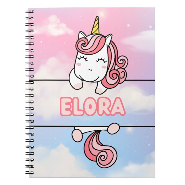 Personalized Elora Unicorn Girlie Notebook (Front)