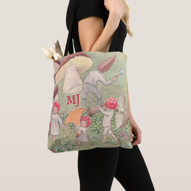 Personalized Elsa Beskow Fairytale Mushroom Tote Bag (Close Up)