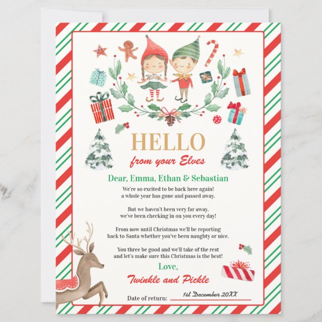 Personalized Elves Return Letter Elf Holiday Card (Front)