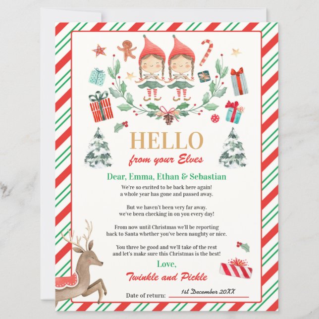 Personalized Elves Return Letter Elf Holiday Card (Front)