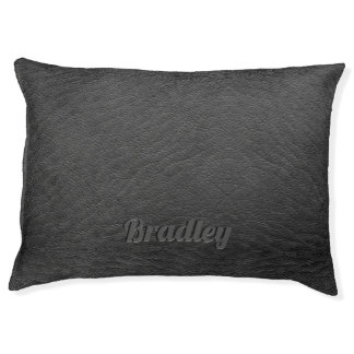 Personalized Embossed Faux Leather Black Pet Bed