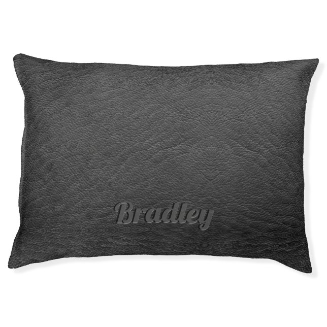 Personalized Embossed Faux Leather Black Pet Bed (Front)
