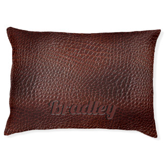 Personalized Embossed Faux Leather Brown Pet Bed