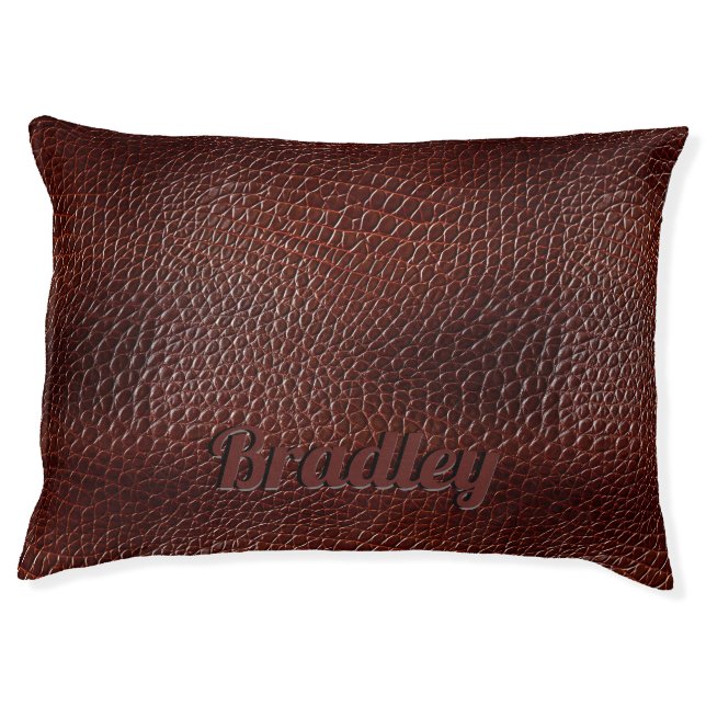 Personalized Embossed Faux Leather Brown Pet Bed (Front)