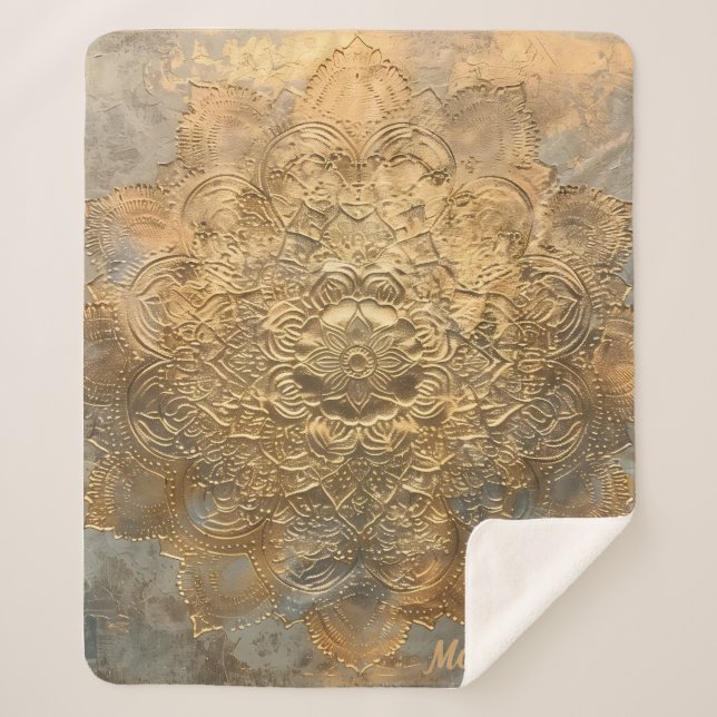 Personalized Embossed Mandala | Elegant Boho Gift Sherpa Blanket (Front)