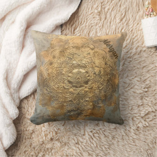 Personalized Embossed Mandala   Elegant Boho Gift Throw Pillow
