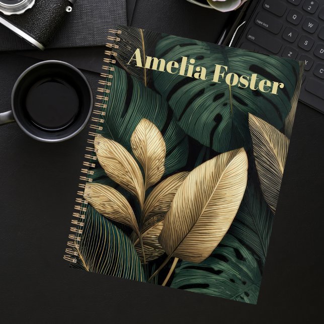 Personalized Emerald Gold Tropical Leaf Planner (Creator Uploaded)