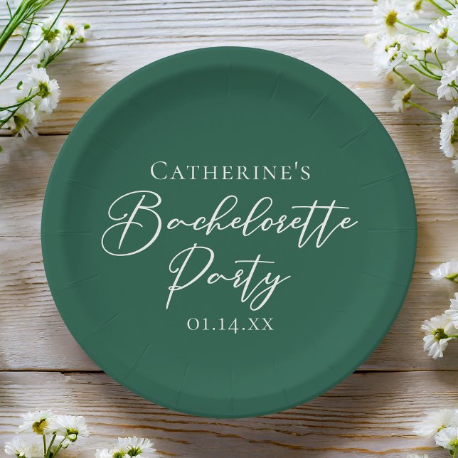 Personalized Emerald Green Bachelorette Party Paper Plates (Creator Uploaded)