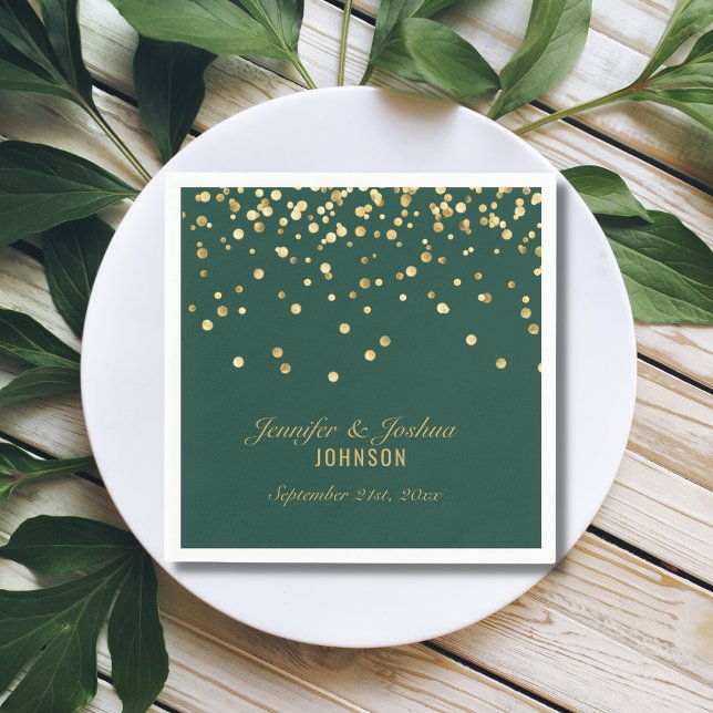 Personalized EMERALD Green Gold Confetti Wedding Napkins (Creator Uploaded)