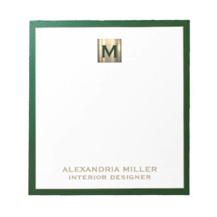Personalized Emerald Green Gold Monogram Notepad