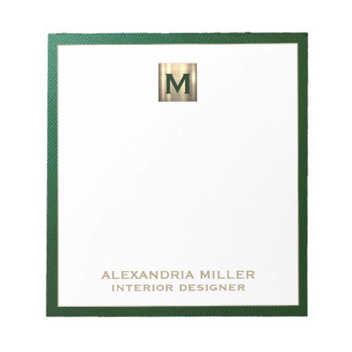 Personalized Emerald Green Gold Monogram  Notepad