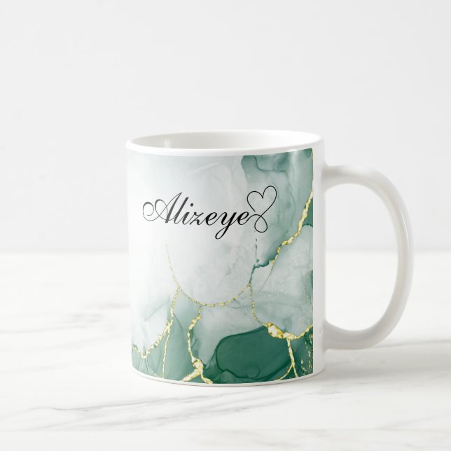 Personalized Emerald Green Gold Watercolor  Coffee Mug (Right)