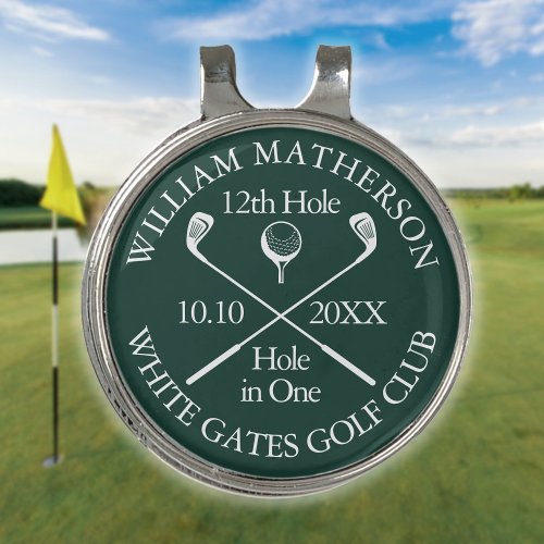 Personalized Emerald Green Hole in One  Golf Hat Clip
