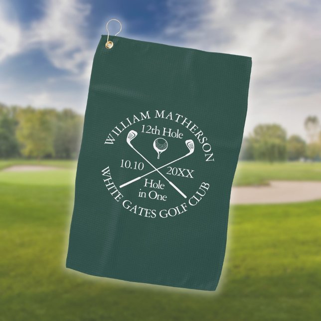 Personalized Emerald Green Hole in One Golf Towel (Personalized Emerald Green Hole in One Golf Towel)