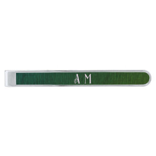 Personalized Emerald Green Librarian Leather Silver Finish Tie Bar