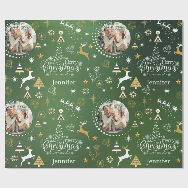 Personalized Emerald Green Merry Christmas gift Wr Wrapping Paper (Flat)