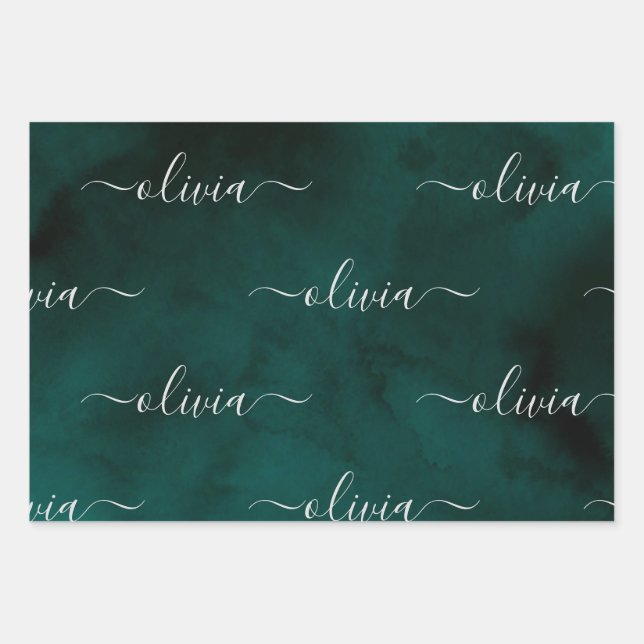 Personalized Emerald Green Monogram – Elegant Gift Wrapping Paper Sheets (Front 2)