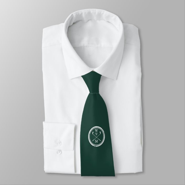 Personalized Emerald Green Monogram Initials Golf Neck Tie (Tied)