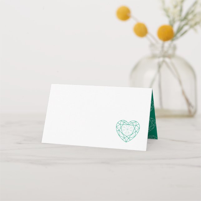 Personalized emerald heart place guest place card (Front)