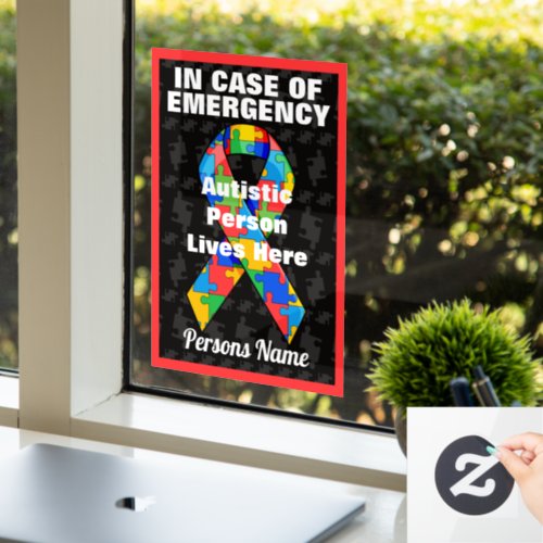 Personalized Emergency Autistic Person Lives Here Window Cling