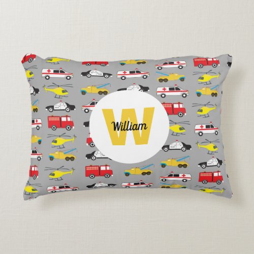 Personalized Emergency Vehicles Transportation Accent Pillow