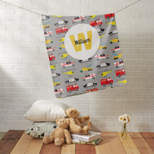 Personalized Emergency Vehicles Transportation Baby Blanket