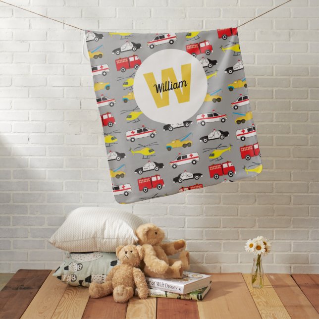 Personalized Emergency Vehicles Transportation Baby Blanket (In Situ)