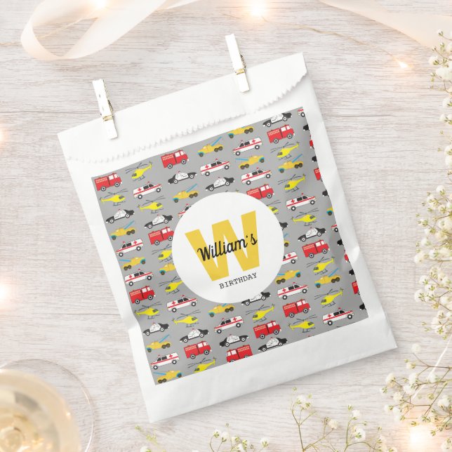 Personalized Emergency Vehicles Transportation Favor Bag (Clipped)