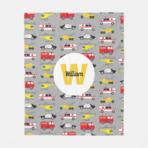 Personalized Emergency Vehicles Transportation Fleece Blanket