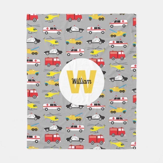 Personalized Emergency Vehicles Transportation Fleece Blanket (Front)