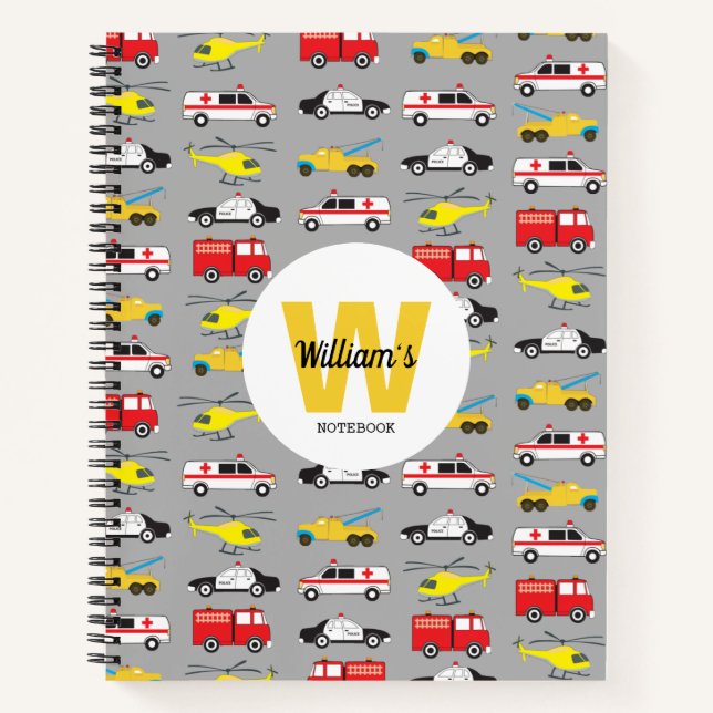 Personalized Emergency Vehicles Transportation Notebook (Front)