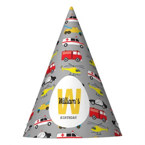 Personalized Emergency Vehicles Transportation Party Hat