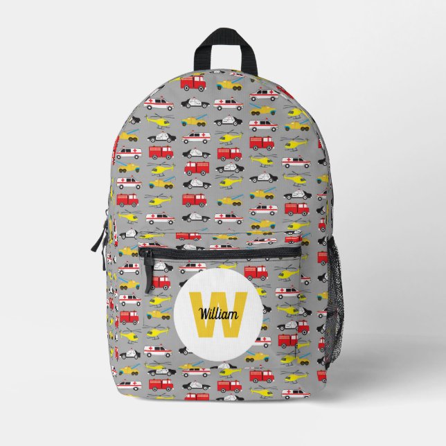Personalized Emergency Vehicles Transportation  Printed Backpack (Front)