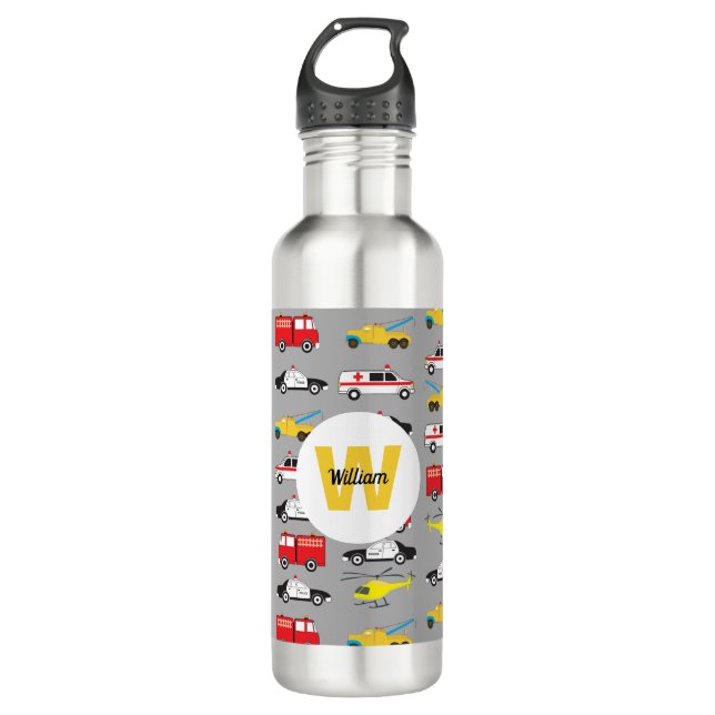 Personalized Emergency Vehicles Transportation Stainless Steel Water Bottle (Front)