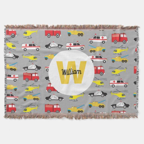 Personalized Emergency Vehicles Transportation Throw Blanket